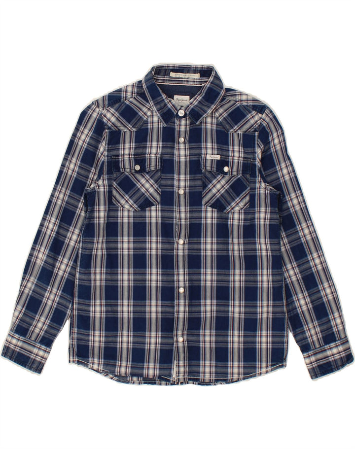 PEPE JEANS Boys Shirt 9-10 Years Navy Blue Check Cotton Vintage PEPE Jeans and Second-Hand PEPE Jeans from Messina Hembry 