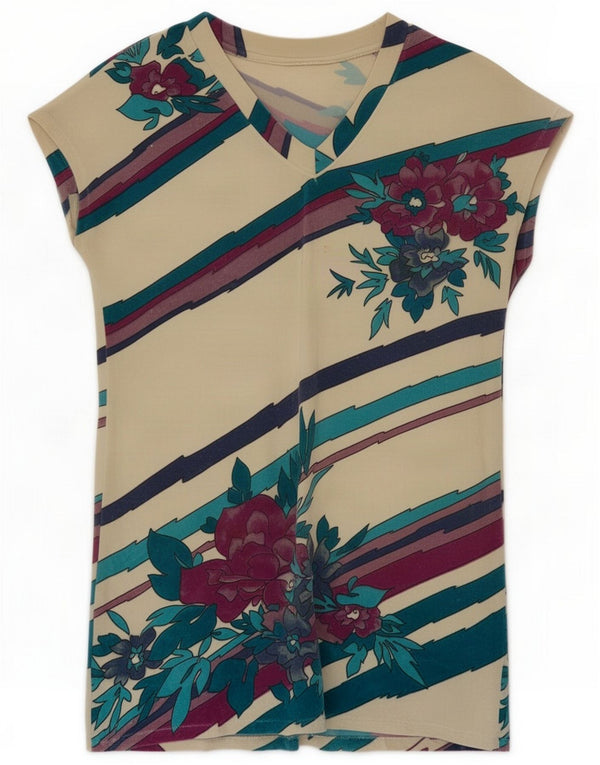 Bluză vintage pentru femei UK 14, mare, alb, floral
