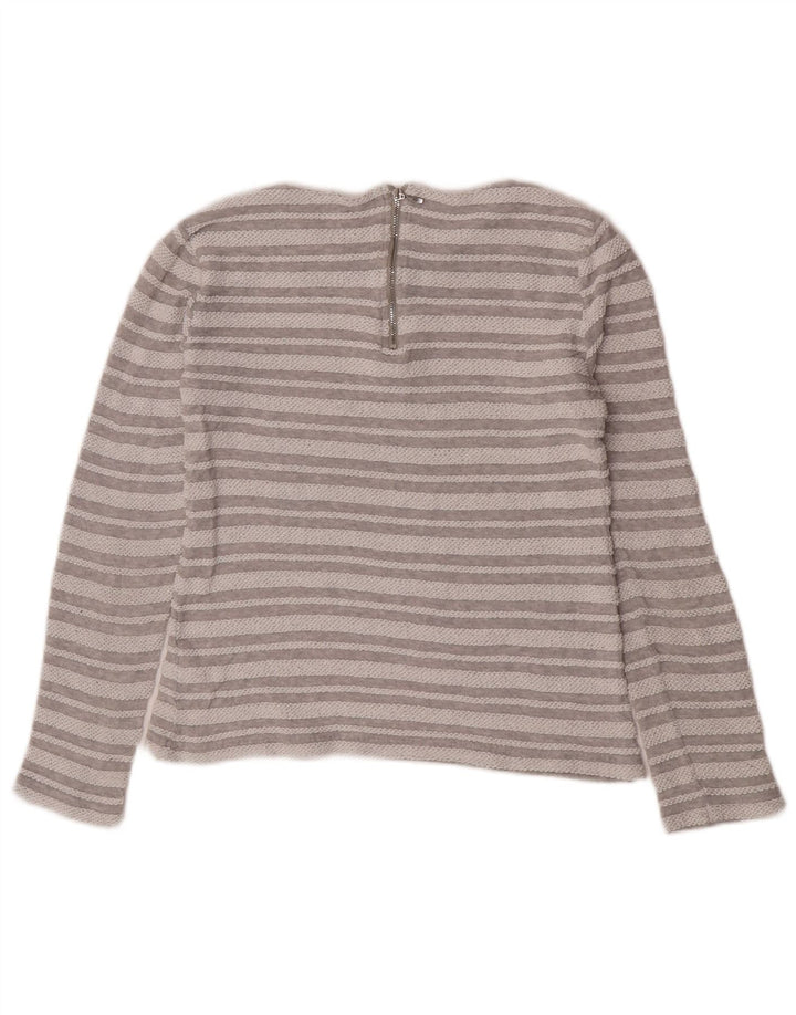 Crop Top pentru femei Reiss cu mânecă lungă UK 10, poliester cu dungi mici, gri
