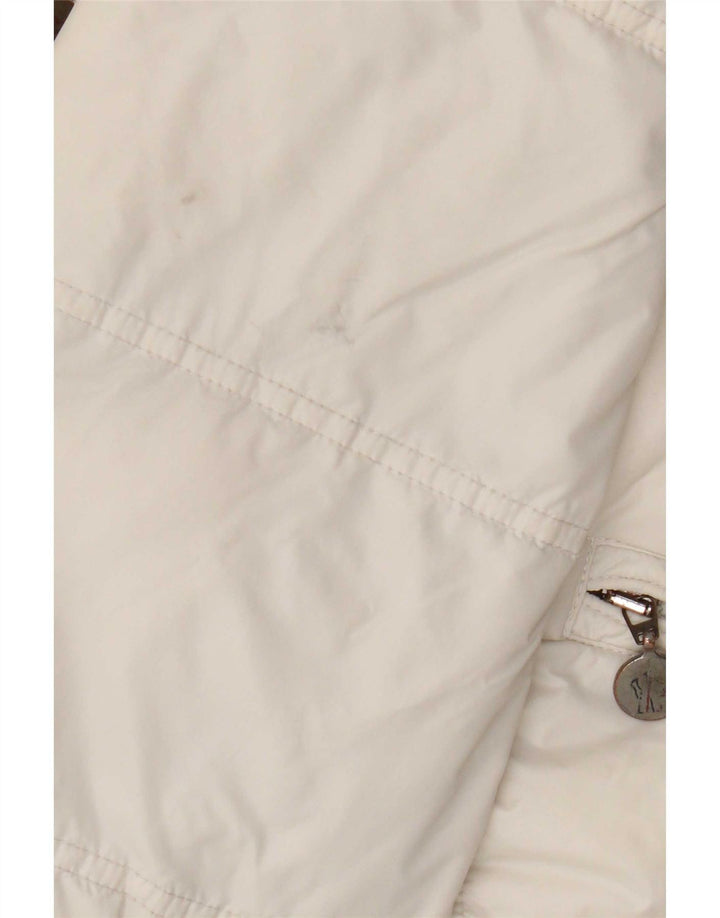Jachetă căptușită cu grafică Moncler pentru fete 9-10 ani, albă, din poliamidă color bloc