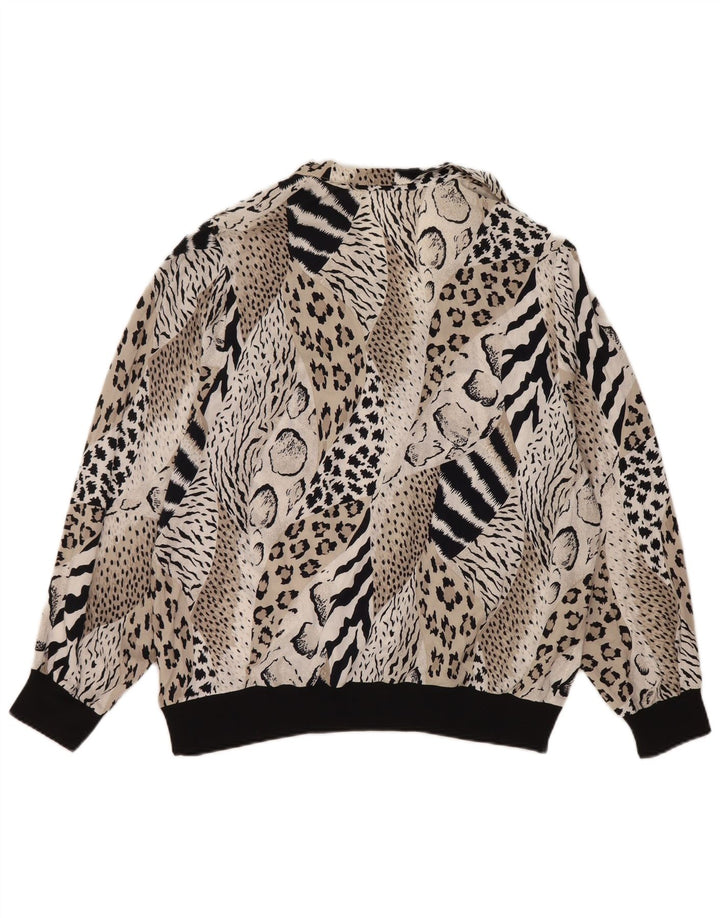 Bluză vintage cu mâneci lungi pentru femei Top IT 44 Medium Black Animal Print