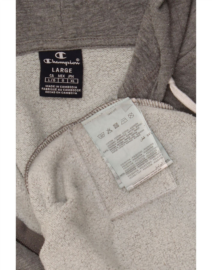 CHAMPION Mens Zip Hoodie Sweater Large Grey Cotton