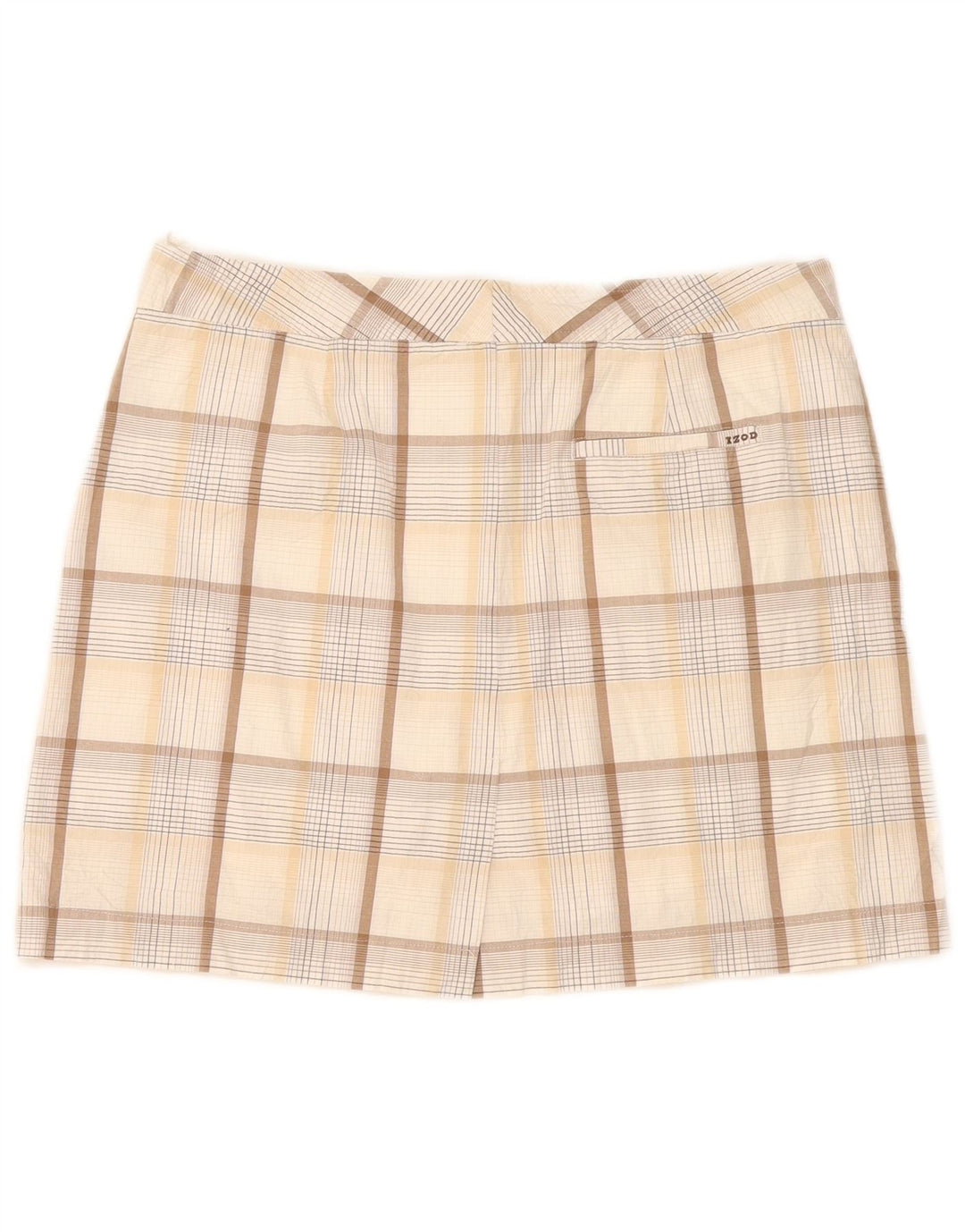 Fusta mini stretch pentru femei Izod US 8 Medium W32 Beige Check Bumbac