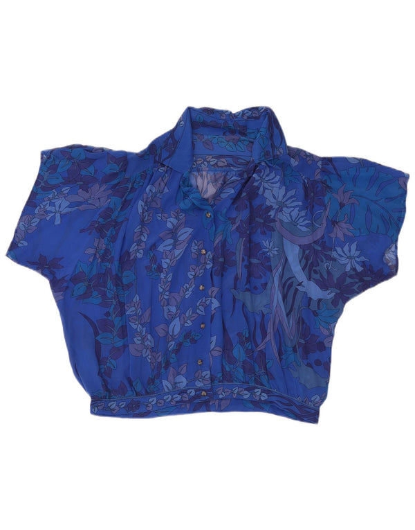 Bluză cămașă cu mânecă scurtă pentru damă vintage UK 18 XL Albastru Floral
