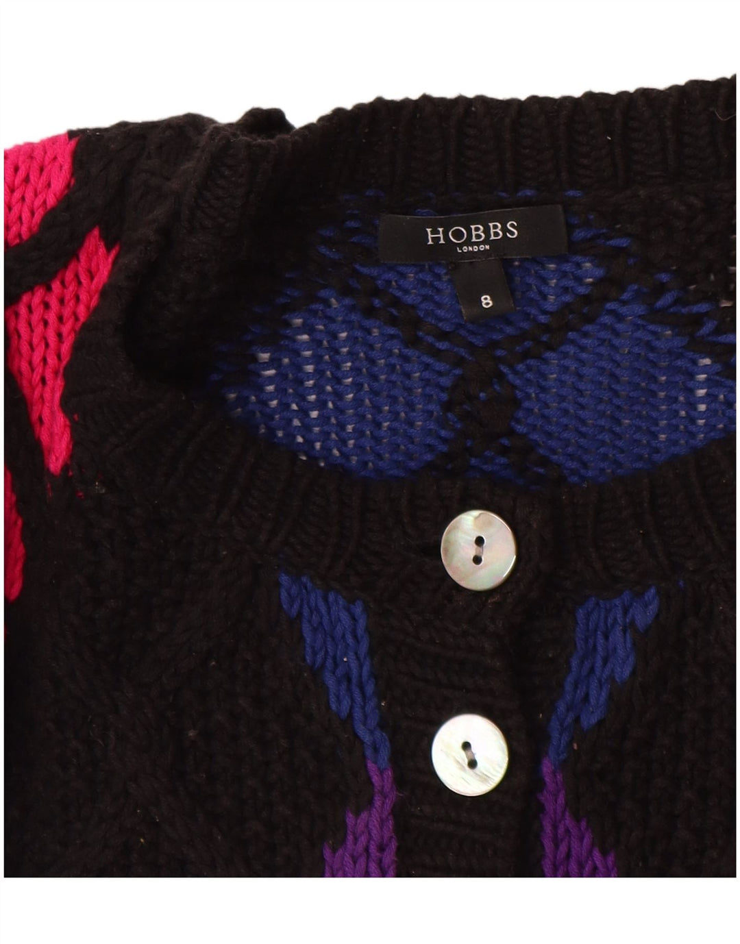 HOBBS Pulover Crop Cardigan pentru Femei UK 8 Mic Negru Argyle/Diamond Bumbac
