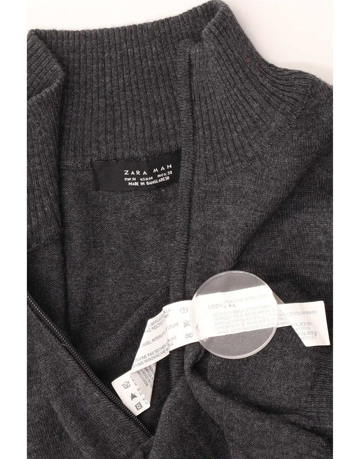 Pulover cardigan pentru bărbați Zara, lână, gri mediu