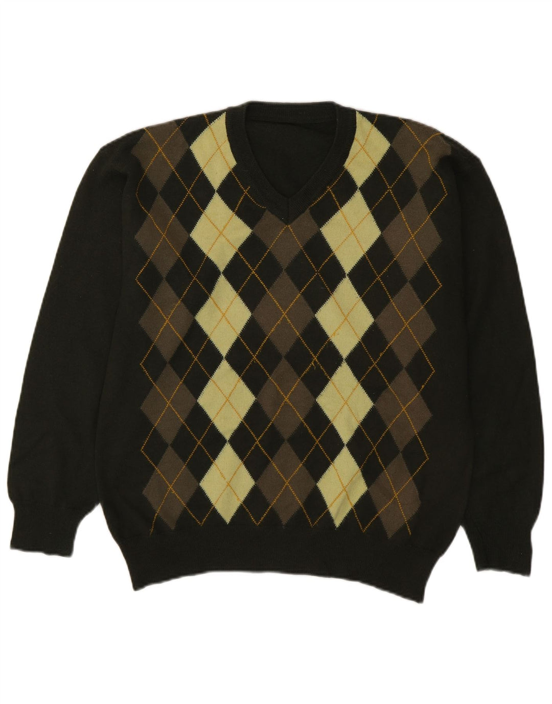 Pulover vintage pentru bărbați cu decolteu în V, verde mediu Argyle/Diamond