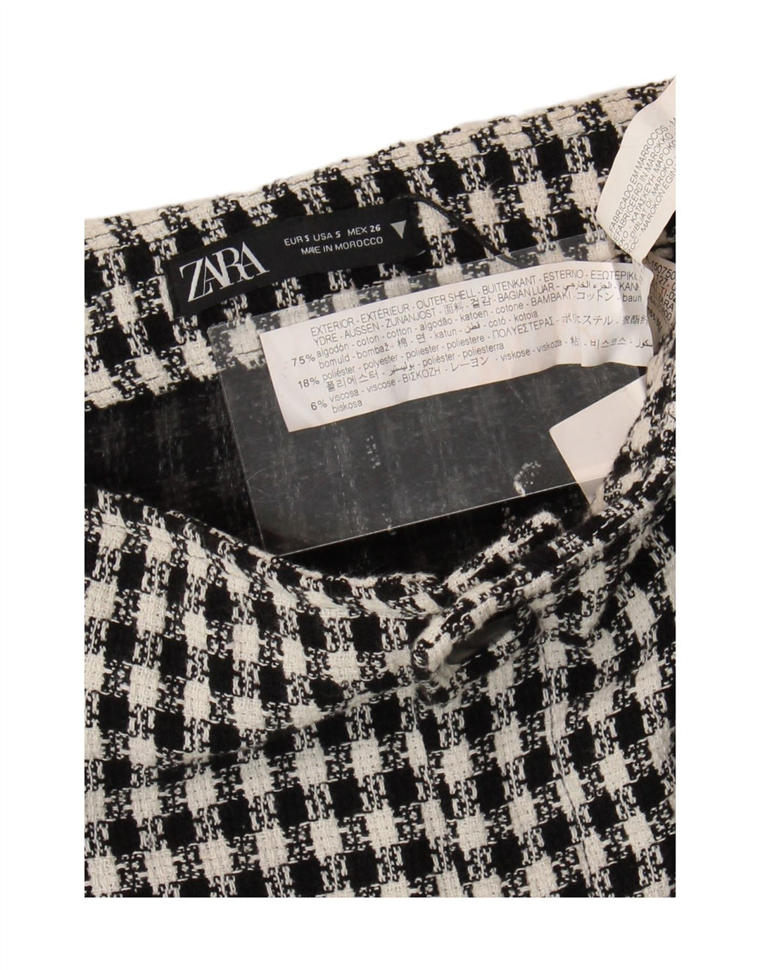 Fusta Mini Zara Femei Mic W26 Bumbac Check Negru