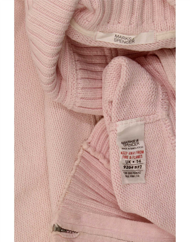 Pulover cardigan cu gât rulat pentru femei Marks & Spencer UK 14 bumbac roz mediu