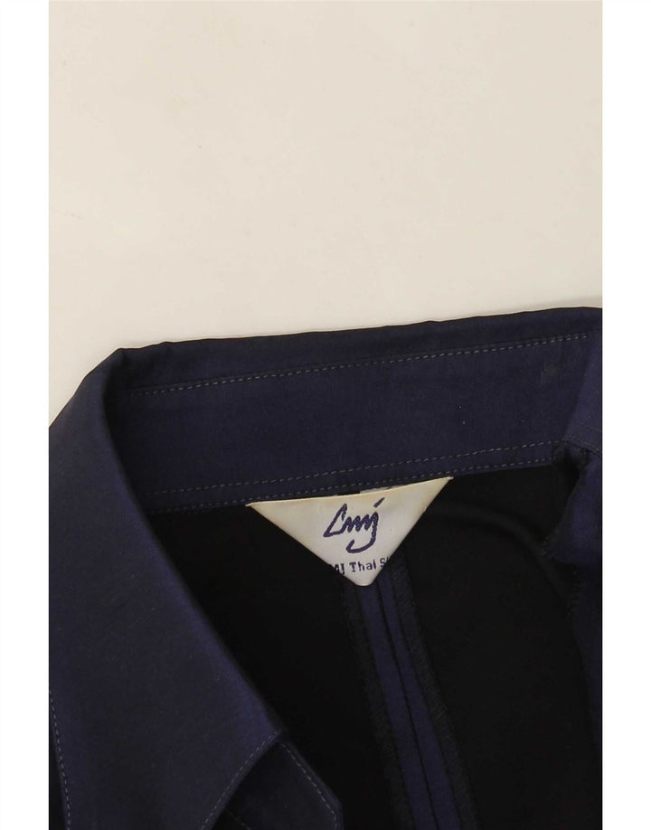 Bluză de cămașă vintage pentru femei UK 14 Medium Bleumarin Mătase