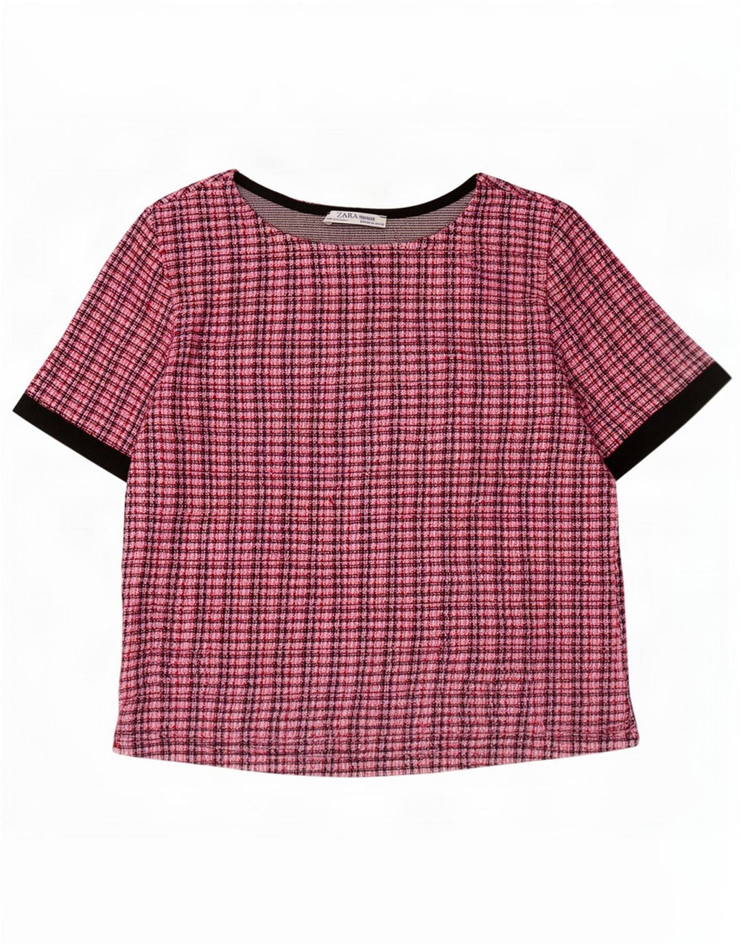 Zara Womens Crop Bluse Top UK 12 Medium Pink Check Poliester