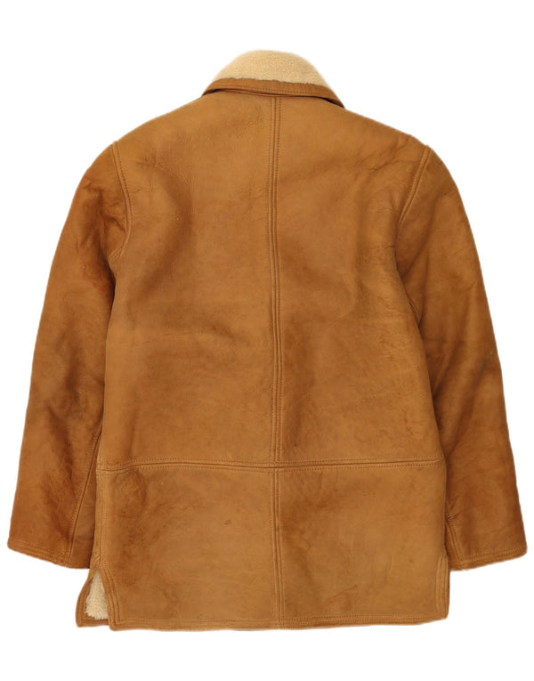 Jachetă din shearling cu două piept pentru femei vintage UK 14 mare bej