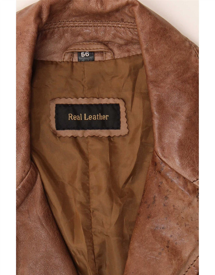 Blazer vintage pentru bărbați din piele cu 2 nasturi, UK 40, maro mare