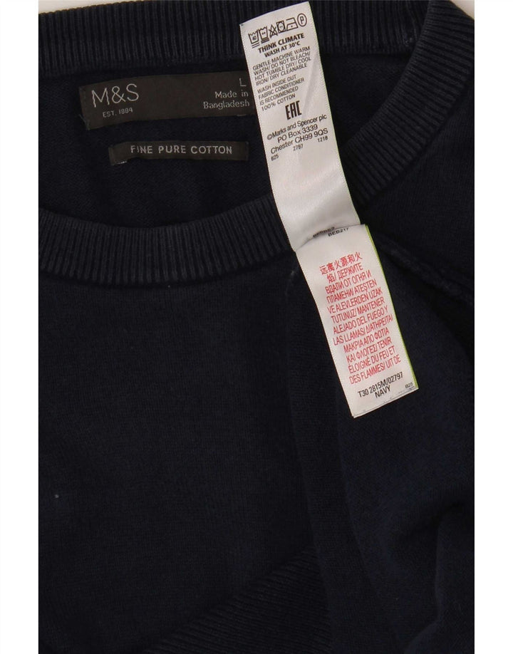 Pulover pentru bărbați Marks & Spencer cu gât roșu, mare din bumbac bleumarin
