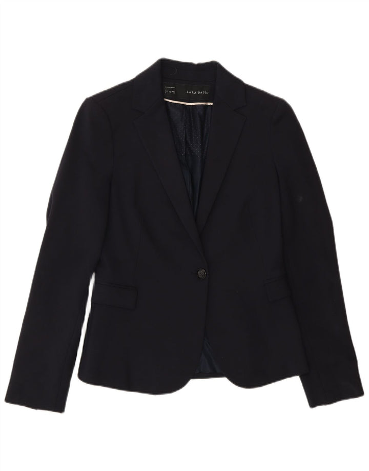 Blazer pentru femei Zara cu 1 nasture UK 10 mic bumbac bleumarin