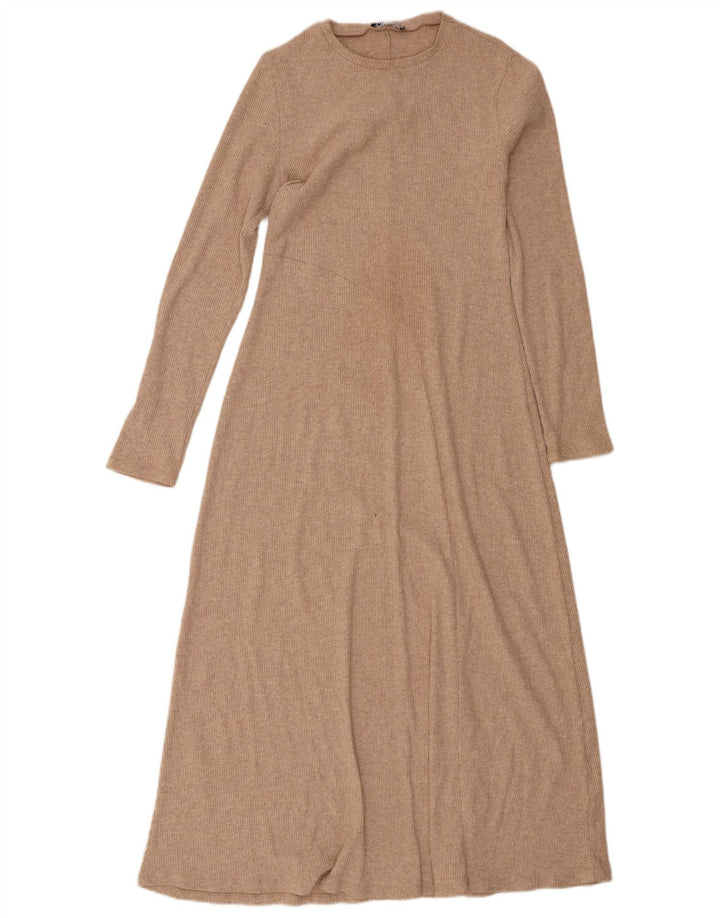 Rochie maxi cu mânecă lungă pentru femei Zara UK 12 Bej mediu
