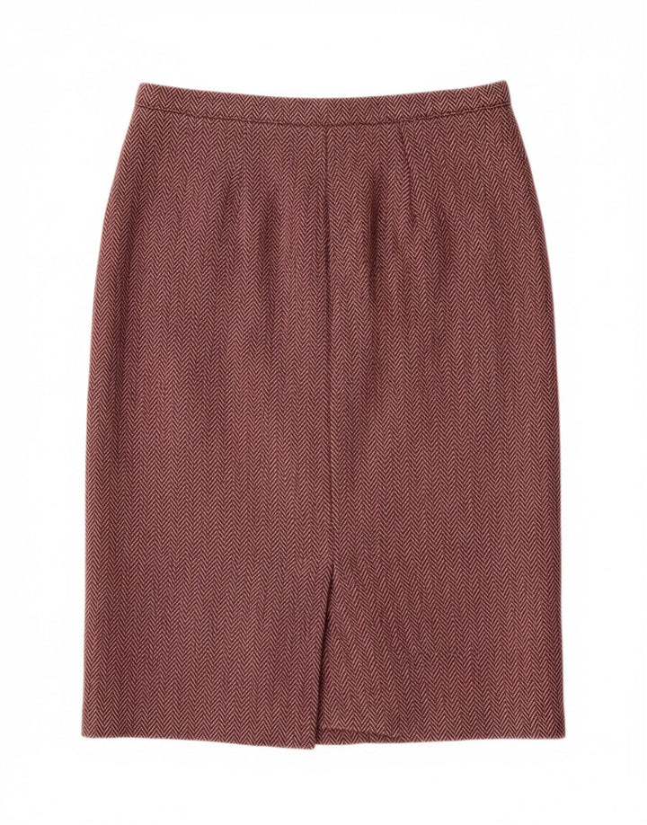 O' MAILLE Womens Midi Skirt W32 Large Burgundy Herringbone