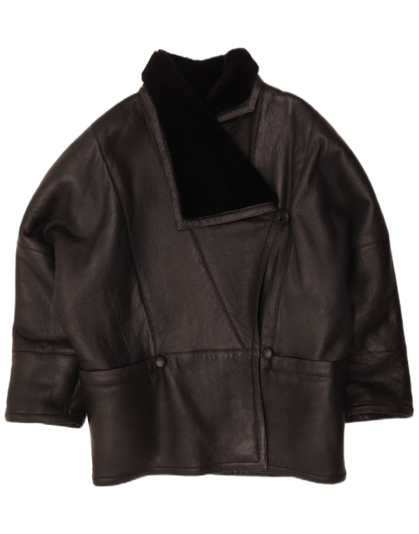 Jachetă vintage oversize din shearling pentru femei IT 44 Medium Black Leather