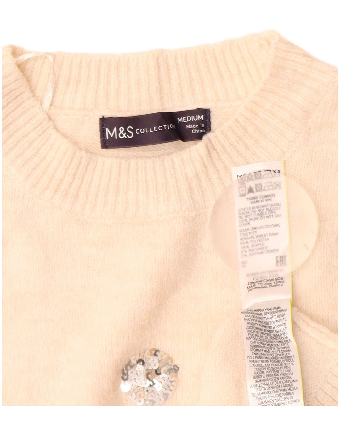 MARKS & SPENCER Pulover cu decolteu rotund pentru femei UK 14 Medium Off White