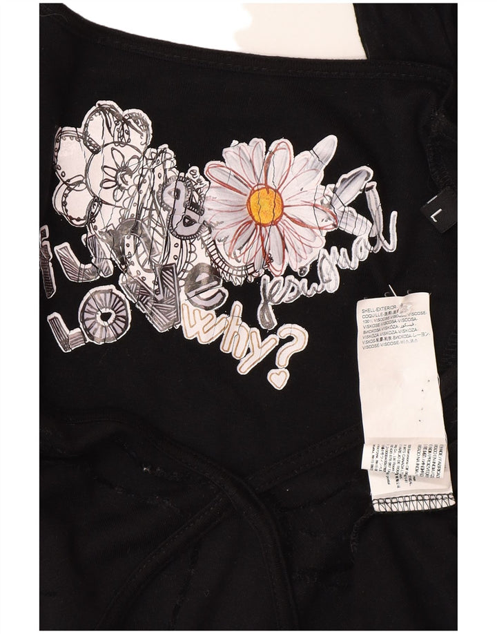 Rochie de bază cu mânecă lungă pentru femei Desigual UK 14, mare, neagră, viscoză florală