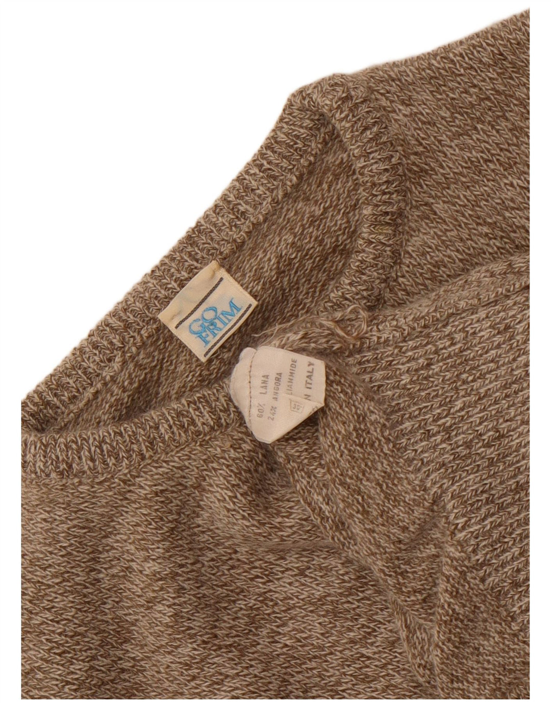 Pulover vintage pentru femei cu decolteu triplu UK 14 Lână maro medie