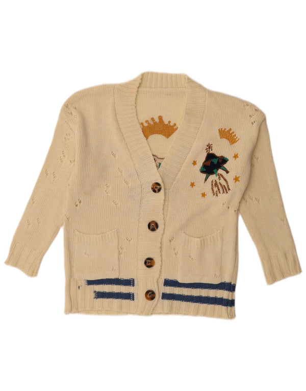 Pulover Cardigan Vintage pentru Damă Grafic UK 18 XL Cu dungi alb