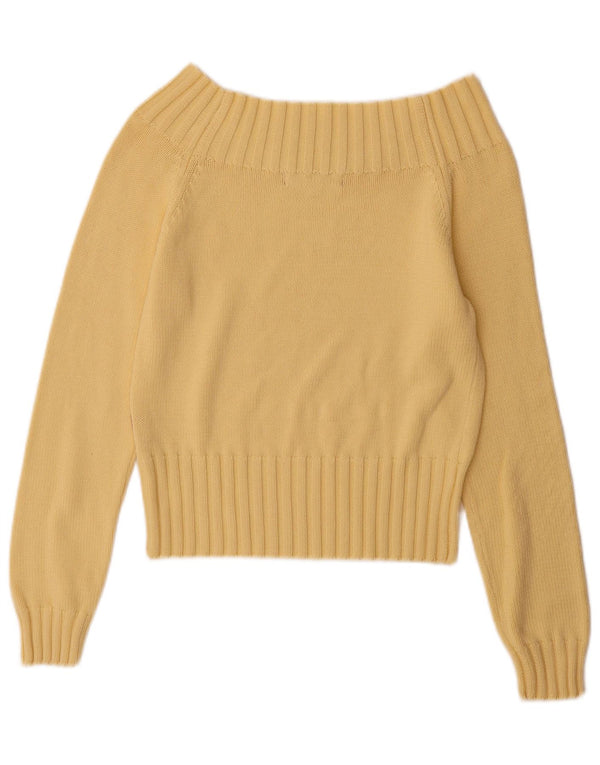 Pulover vintage pentru femei cu umeri scoși din bumbac galben mediu UK 12