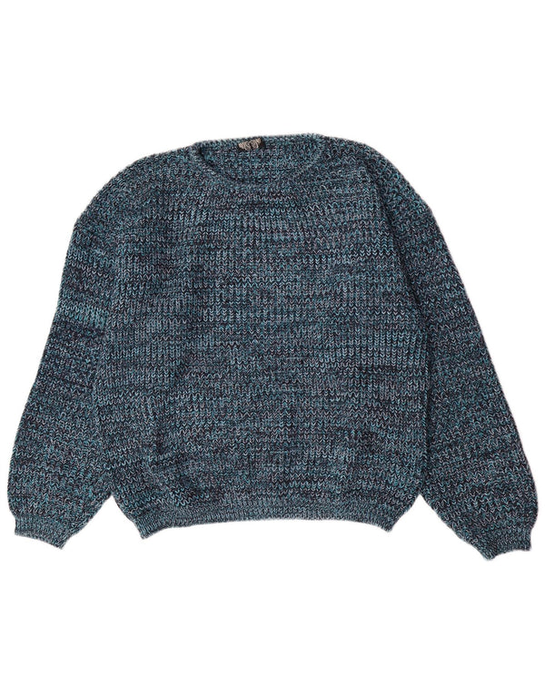 Pulover vintage pentru femei cu gât de barcă, UK 18 XL, albastru pete