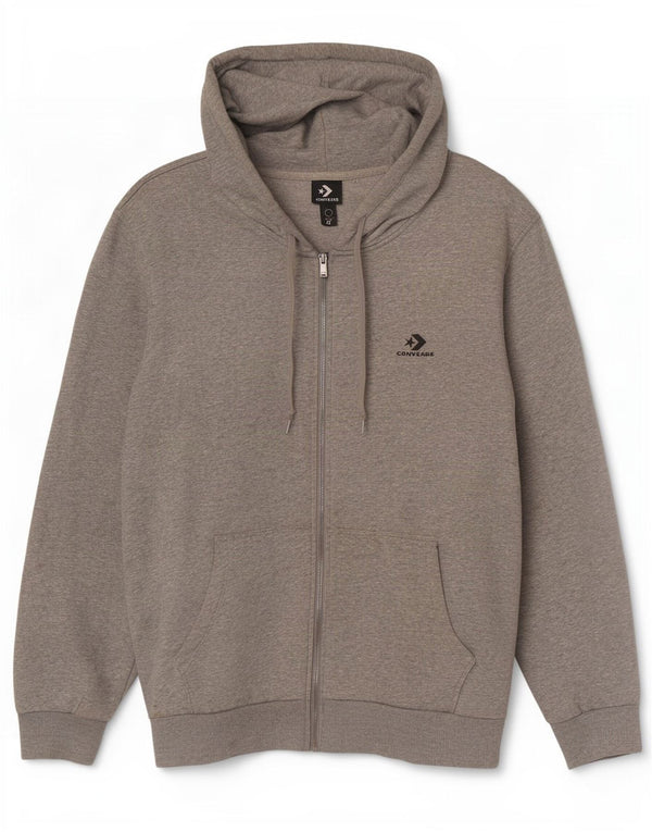Converse Mens Zip Hoodie Sweater Large Grey Cotton