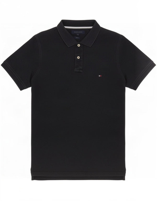 Tricou polo Tommy Hilfiger pentru bărbați, bumbac negru mediu