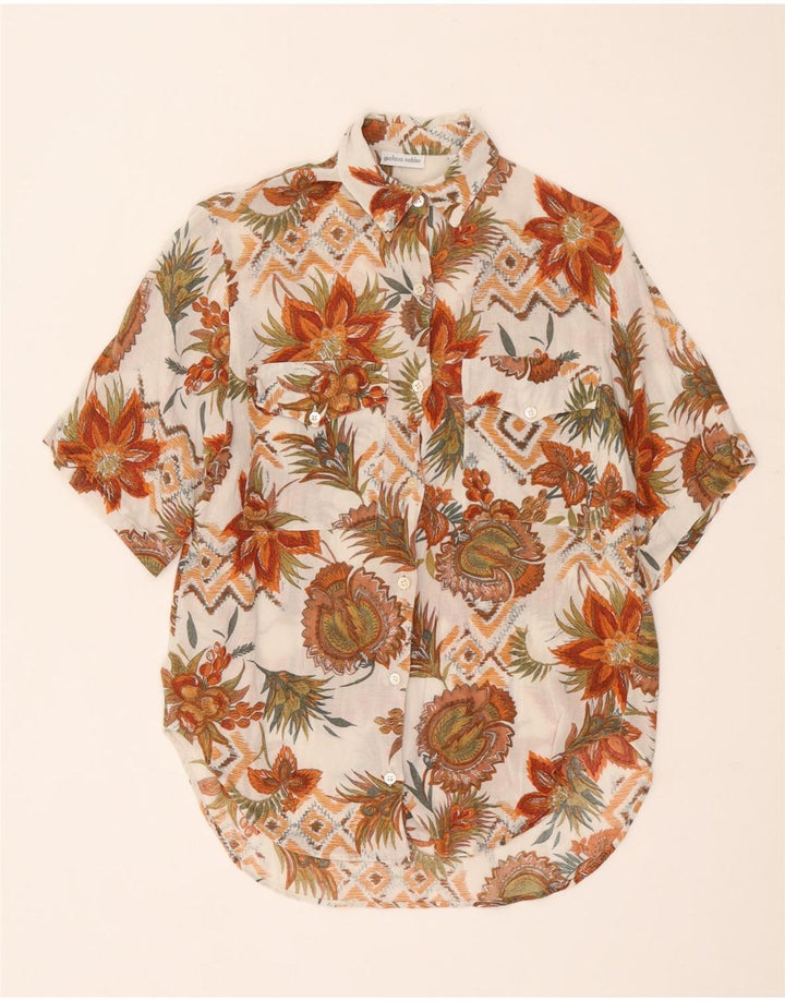 Cămașă vintage cu mânecă scurtă pentru femei EU 42, mare, alb, cu flori