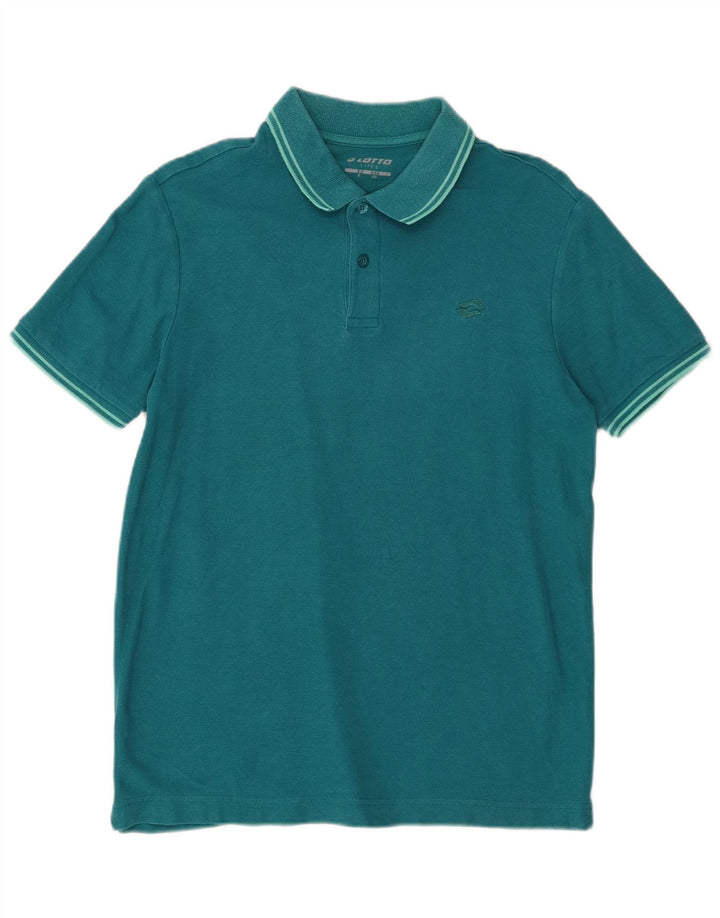 Tricou polo pentru bărbați Lotto mic turcoaz cu dungi