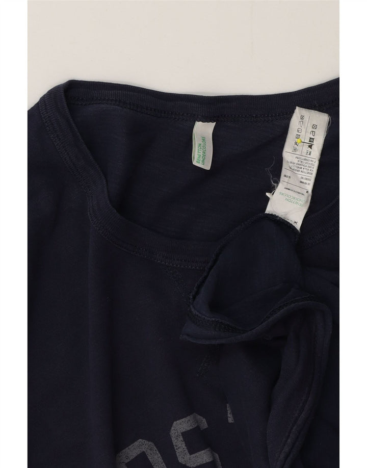 Top grafic Benetton pentru bărbați cu mânecă lungă, mediu, albastru bleumarin, bumbac