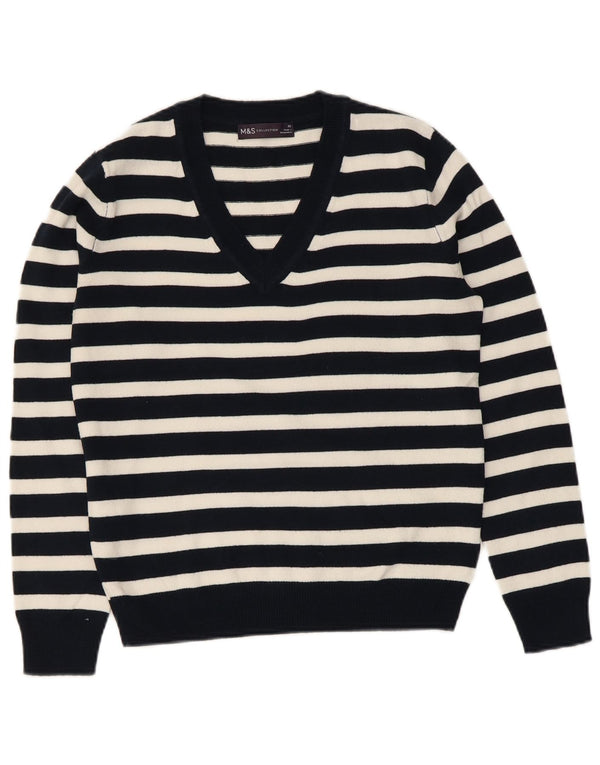 Marks & Spencer Pulover cu decolteu în V pentru femei UK 6 XS Acrilic cu dungi negre
