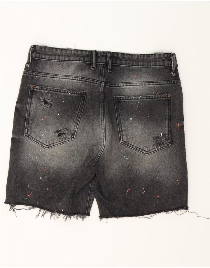 Pantaloni scurți din denim învechit pentru bărbați ZARA EU 42 Large W32 Bumbac gri