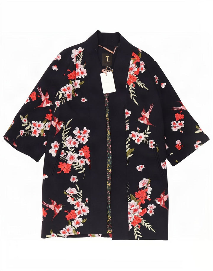 Ted Baker pardesiu supradimensionat pentru femei cu mâneci 3/4 UK 10 mic albastru marin floral