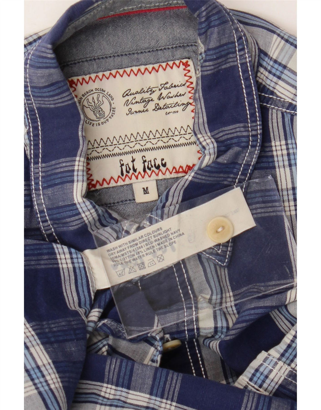 Cămașă cu mânecă scurtă pentru bărbați FAT FACE, bumbac cu carouri, albastru bleumarin mediu