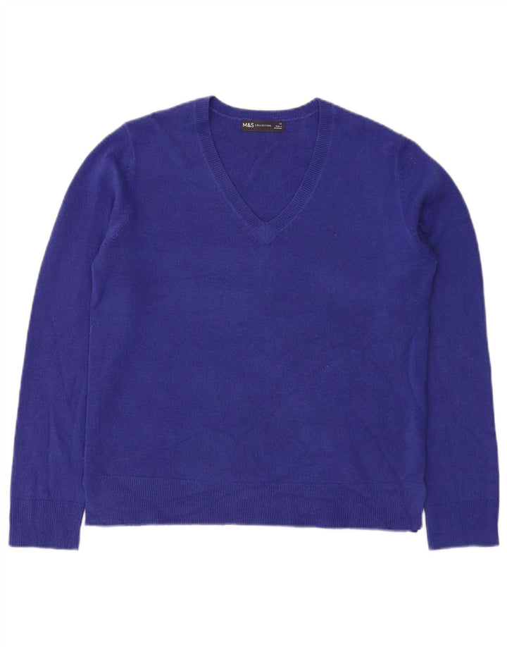 Pulover pentru femei Marks & Spencer cu decolteu în V UK 12 Medium Blue Acrylic