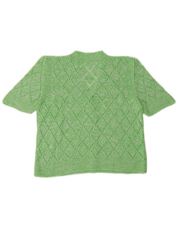Pulover cardigan vintage cu mânecă scurtă pentru femei UK 8 Small Green