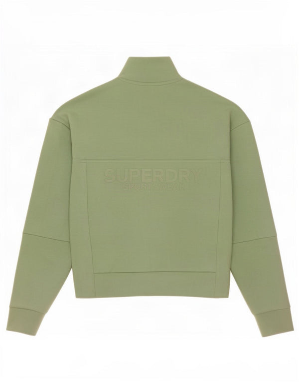 Pulover Superdry pentru femei, supradimensionat, cu grafic, cu fermoar, cu gât, UK 6 XS, verde