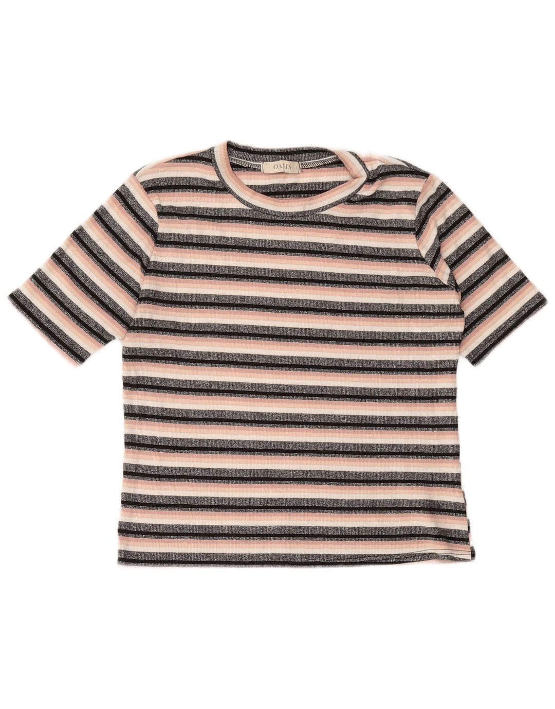 OASIS Tricou Crop Top pentru femei UK 14 Viscoză mare cu dungi negre