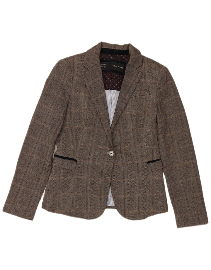 Blazer pentru femei Zara, cu 1 nasture, UK 10, gri mic, carouri