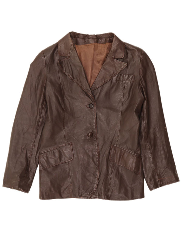 Jachetă vintage din piele cu 2 nasturi pentru femei UK 12 maro mediu
