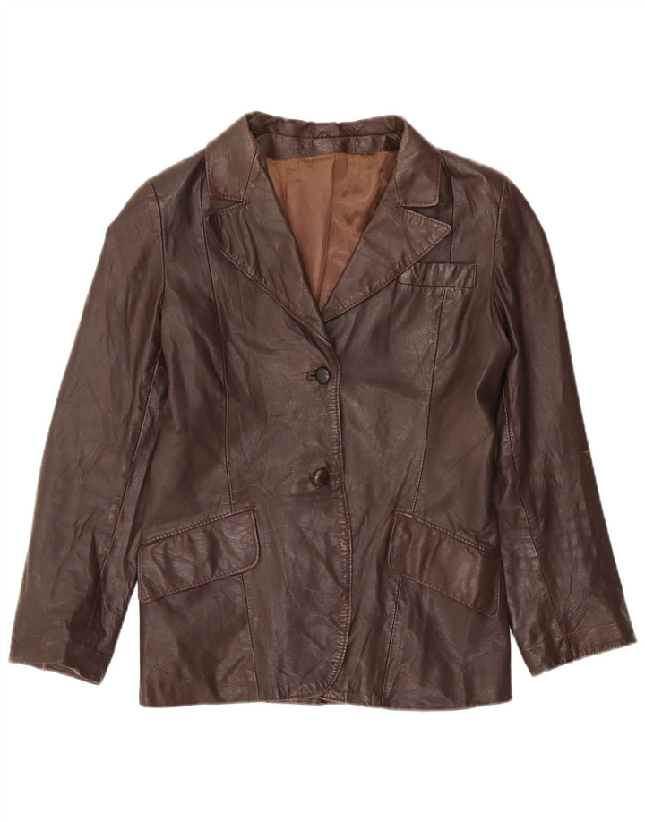 Jachetă vintage din piele cu 2 nasturi pentru femei UK 12 maro mediu