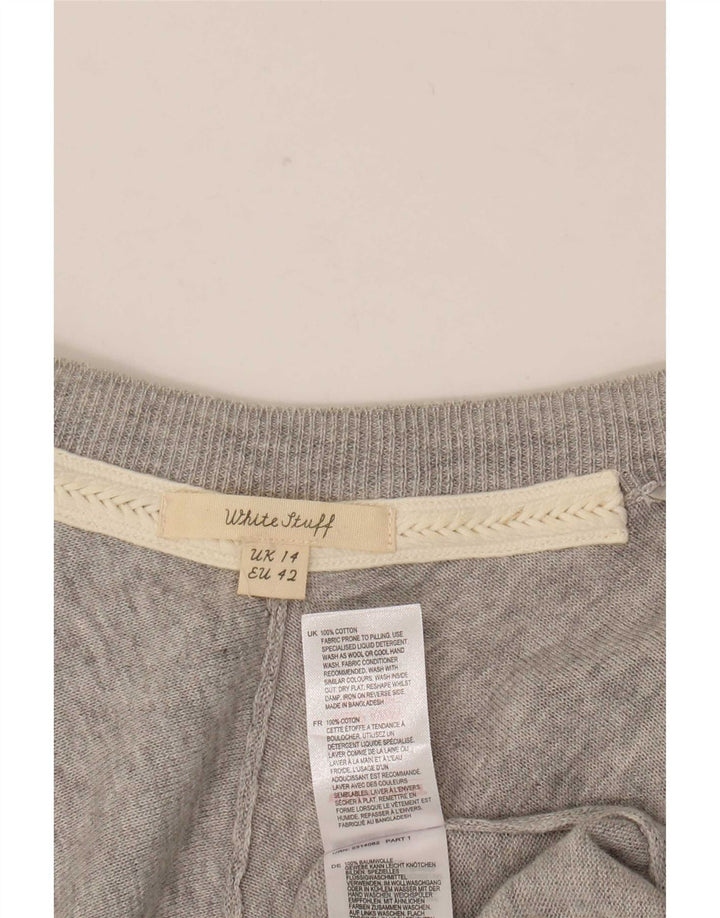 White Stuff Pulover cardigan deschis pentru femei cu paragate UK 14, mare, gri cu pete