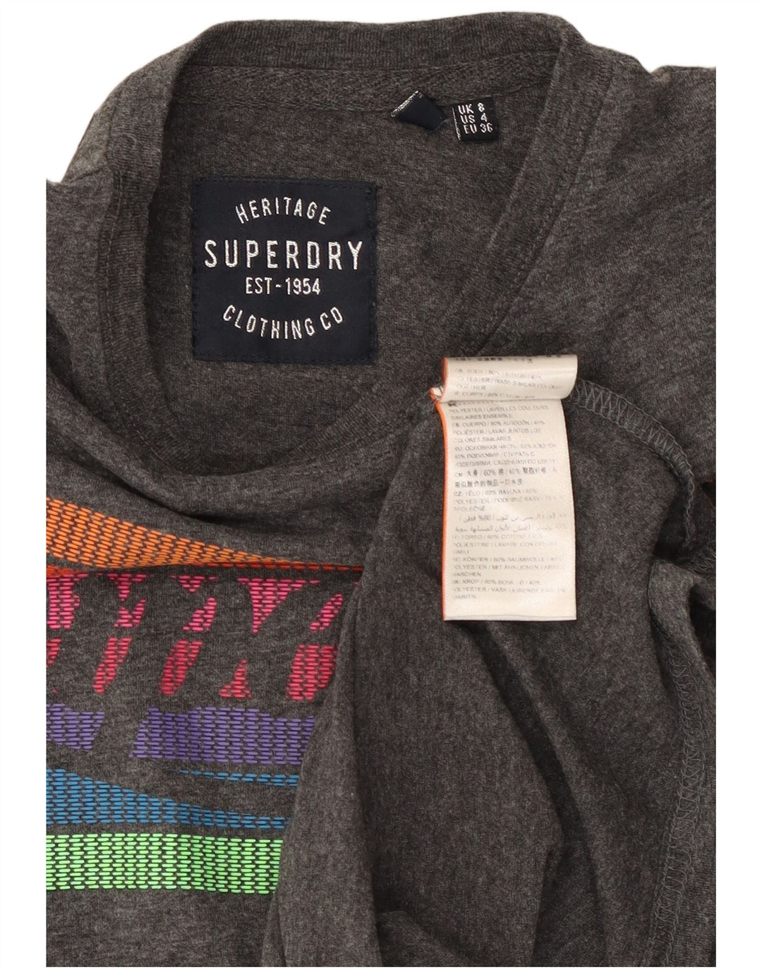 SUPERDRY Tricou cu grafic Heritage pentru femei Top UK 8 Small Grey Bumbac