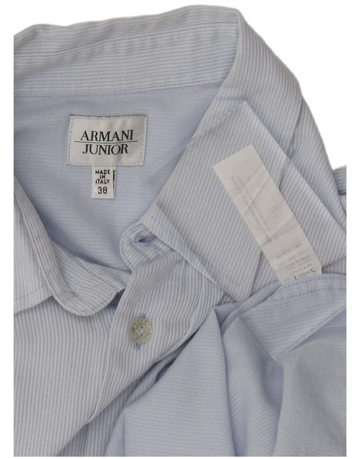 ARMANI JUNIOR Cămașă Băieți 13-14 Ani Bumbac Pinstripe Albastru
