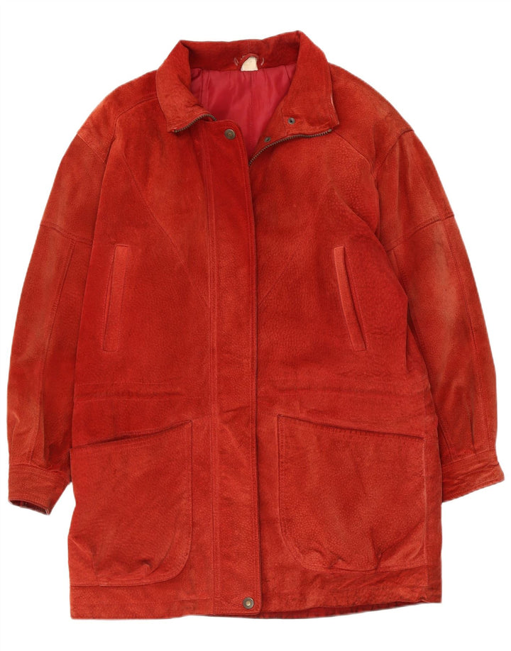Pardesiu supradimensionat din piele intoarsa vintage pentru femei UK 10 Small Red