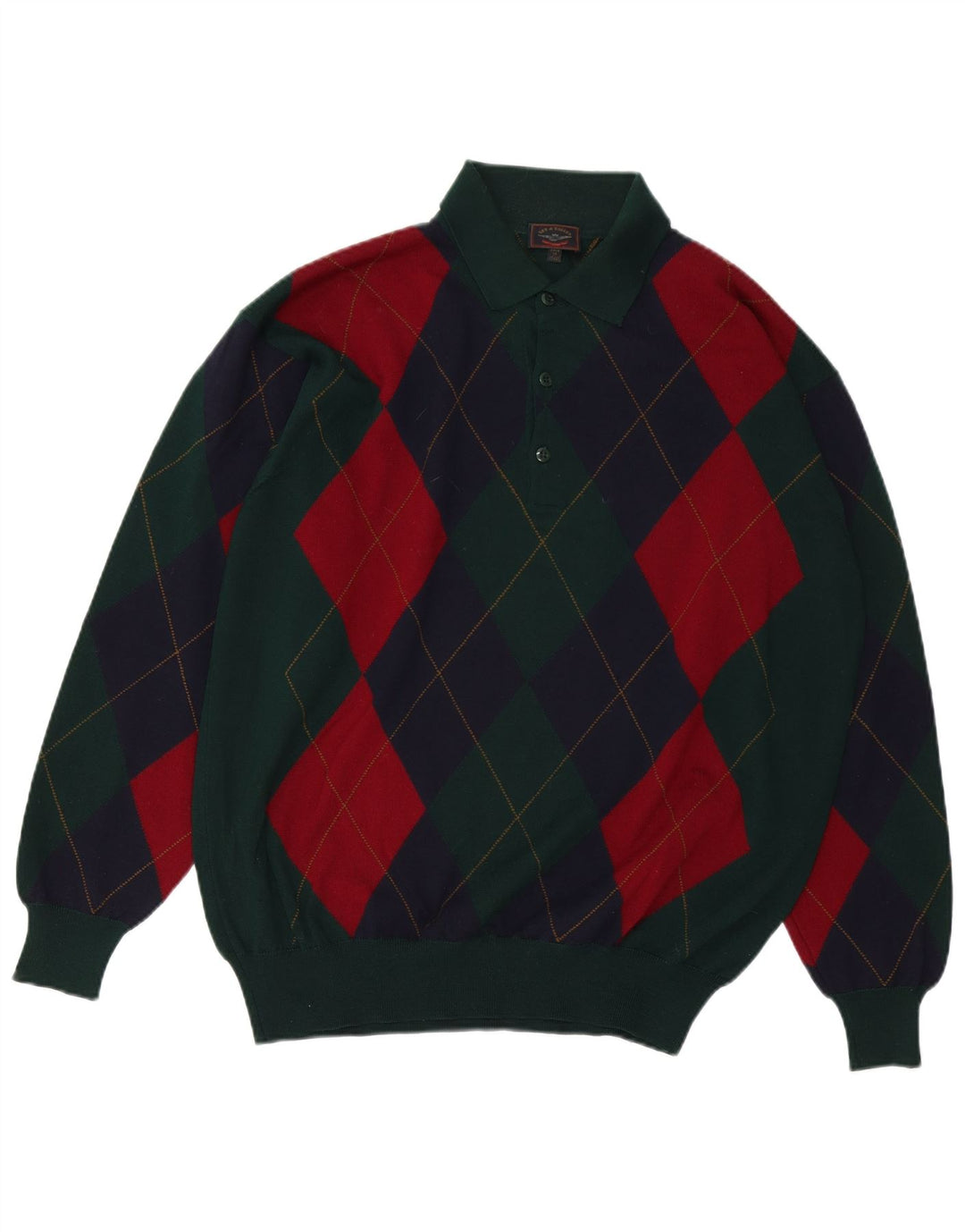Pulover pentru bărbați Sky & Eagle, cu gât polo, mare, verde Argyle/Diamond