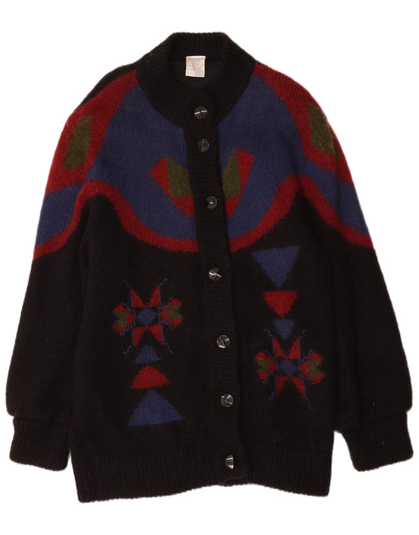 Pulover cardigan cu paragate vintage pentru femei UK 14/16 mare negru geometric